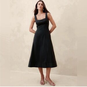 Banana Republic Black Natalia Square-Neck Midi Dress NWT